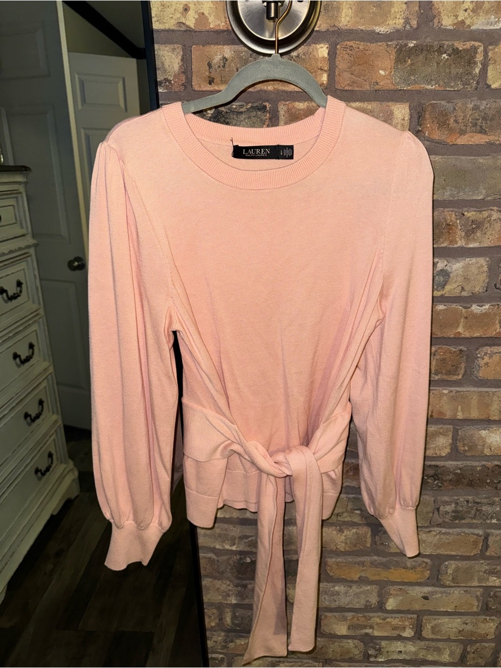Lauren Ralph Lauren Light Pink Tie-Front Knit Sweatshirt